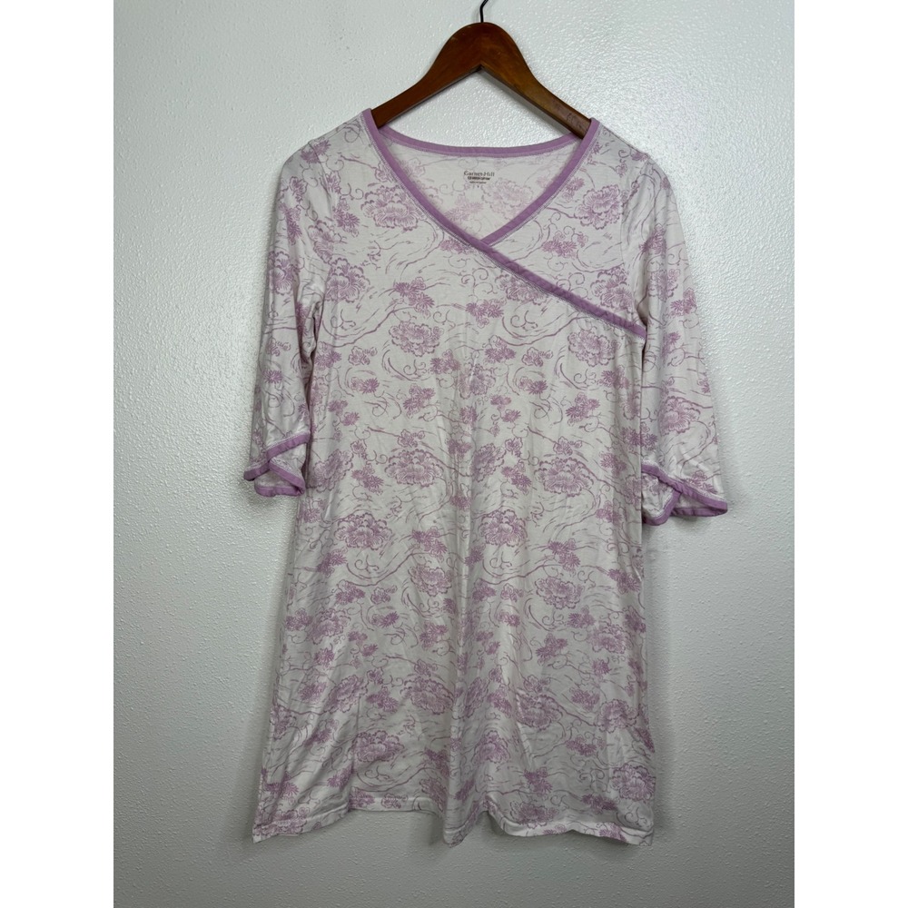 Garnet Hill Green‎ Cotton Nightgown Womens Small Purple Floral Organic Cotton S